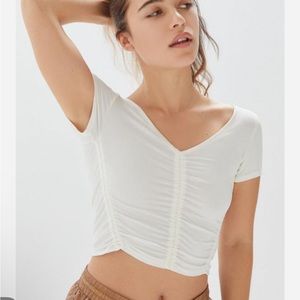 Urban Outfitters UO Zadie Ruched Short Sleeve Cropped Top White T-shirt Large